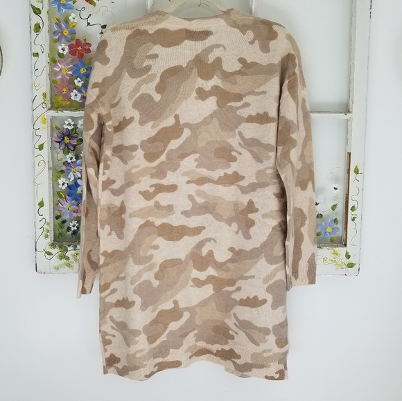 NWT 100% Cashmere Magaschoni Long Line Open Cardigan Size Small Camouflage - Picture 2 of 8